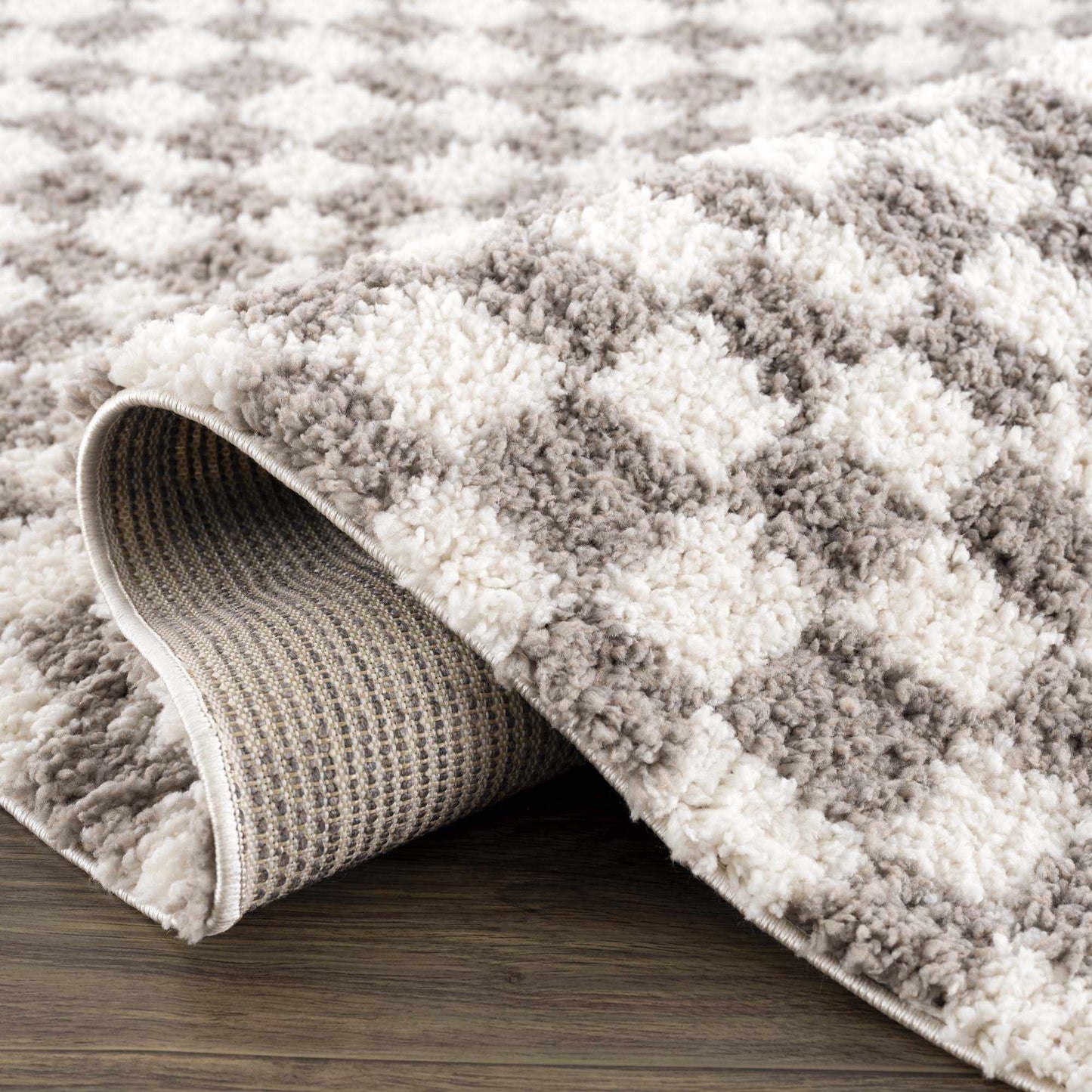 Kieu Taupe Checkered Plush Rug - Tree of Life