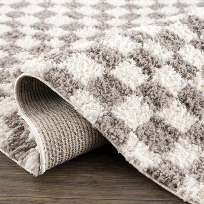 Kieu Taupe Checkered Plush Rug - Tree of Life
