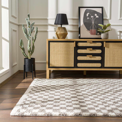 Kieu Taupe Checkered Plush Rug - Tree of Life