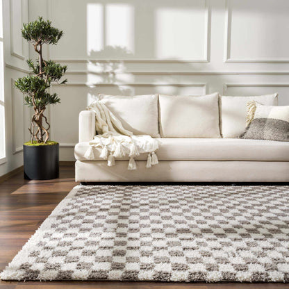 Kieu Taupe Checkered Plush Rug - Tree of Life