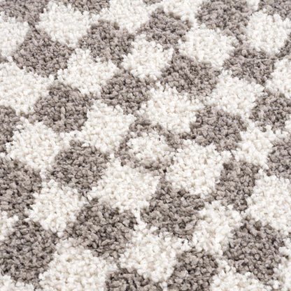 Kieu Taupe Checkered Plush Rug - Tree of Life