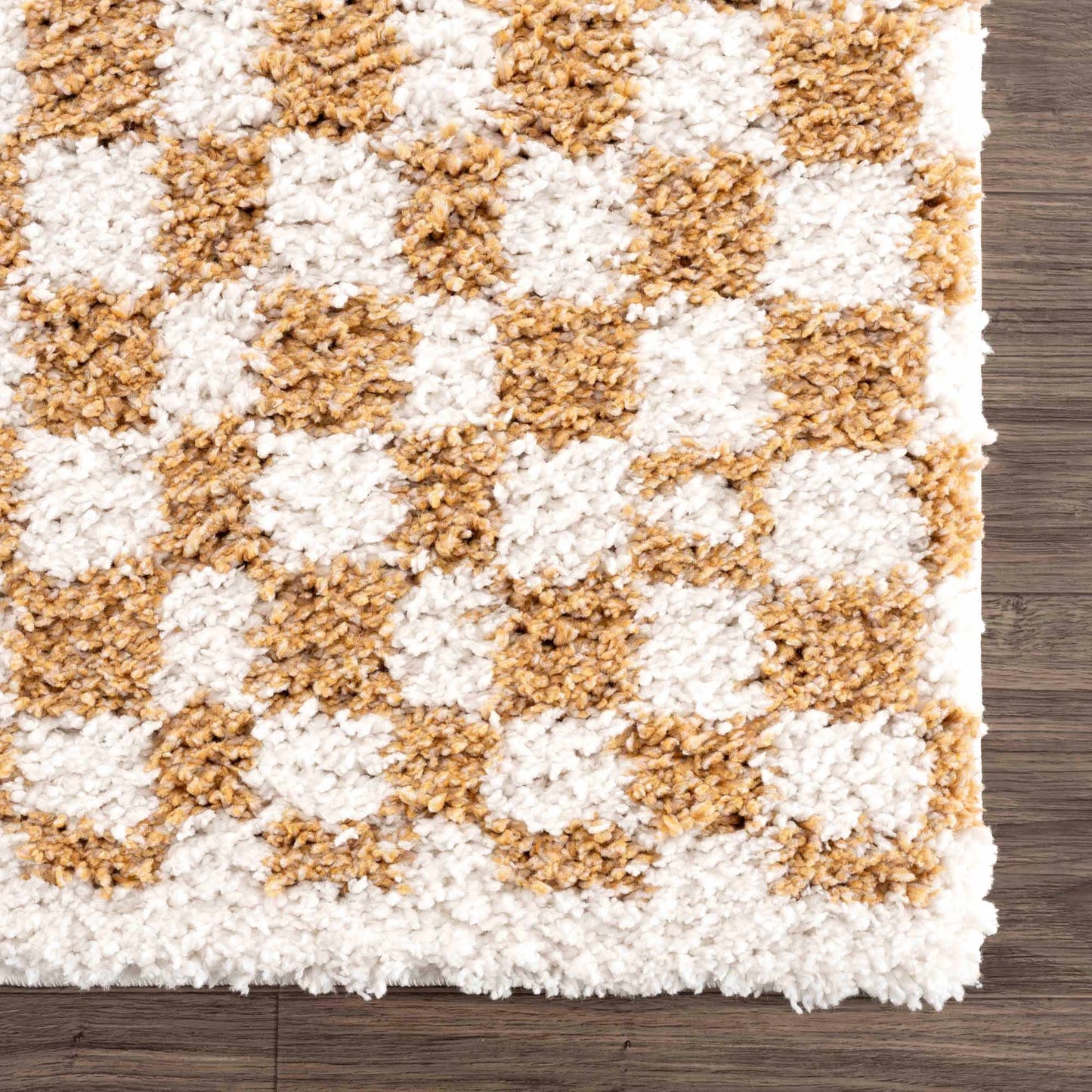 Kieu Mustard & Ivory Checkered Area Rug - Tree of Life