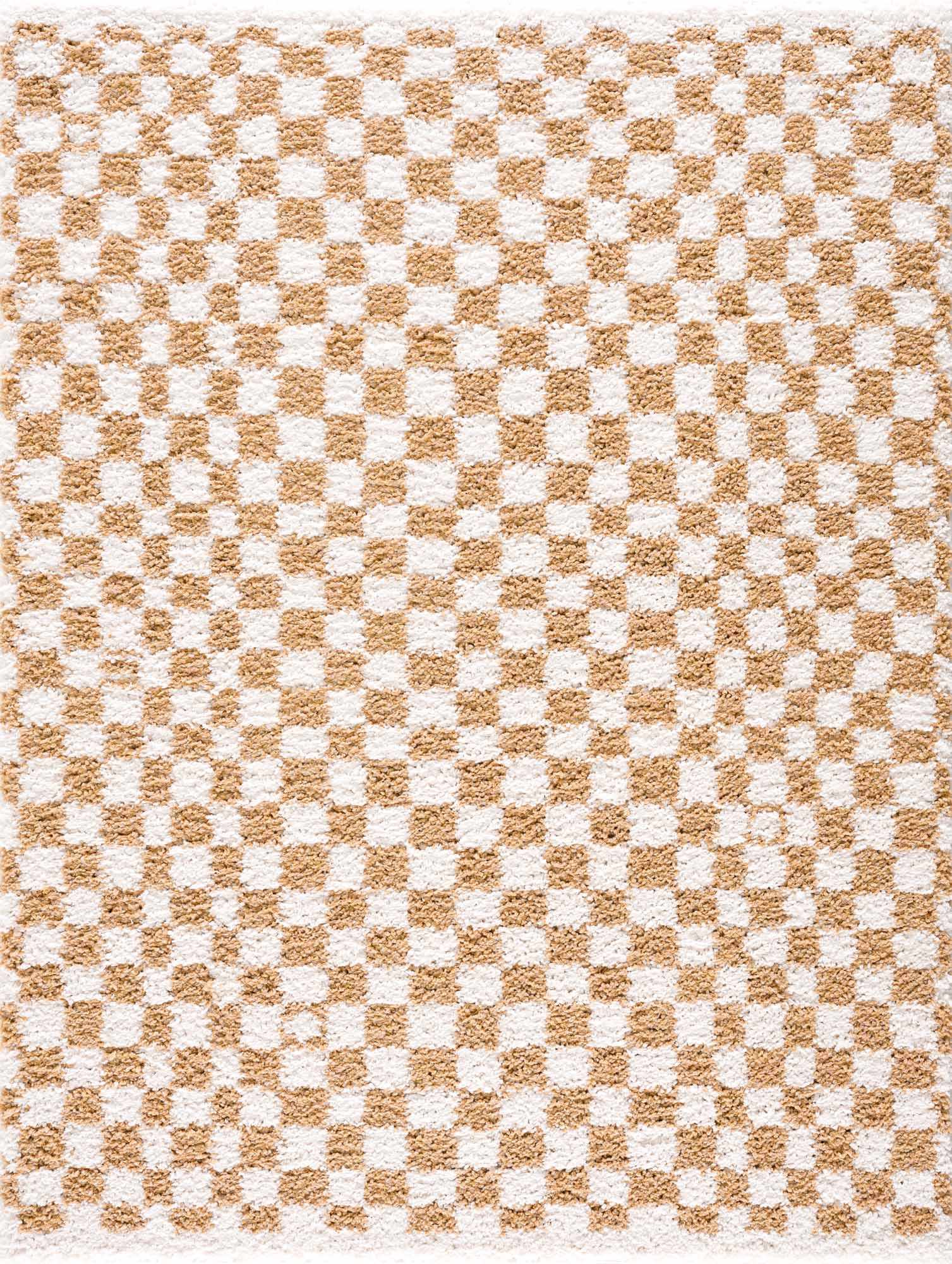 Kieu Mustard & Ivory Checkered Area Rug - Tree of Life
