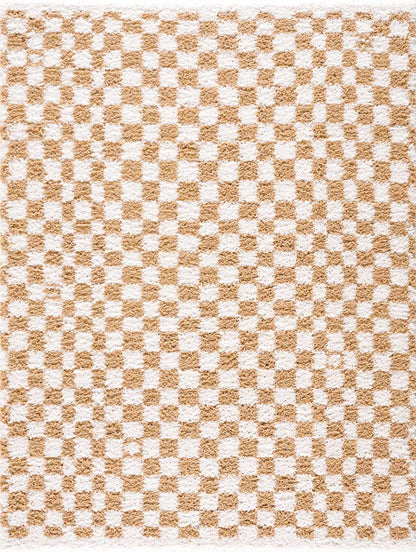 Kieu Mustard & Ivory Checkered Area Rug - Tree of Life