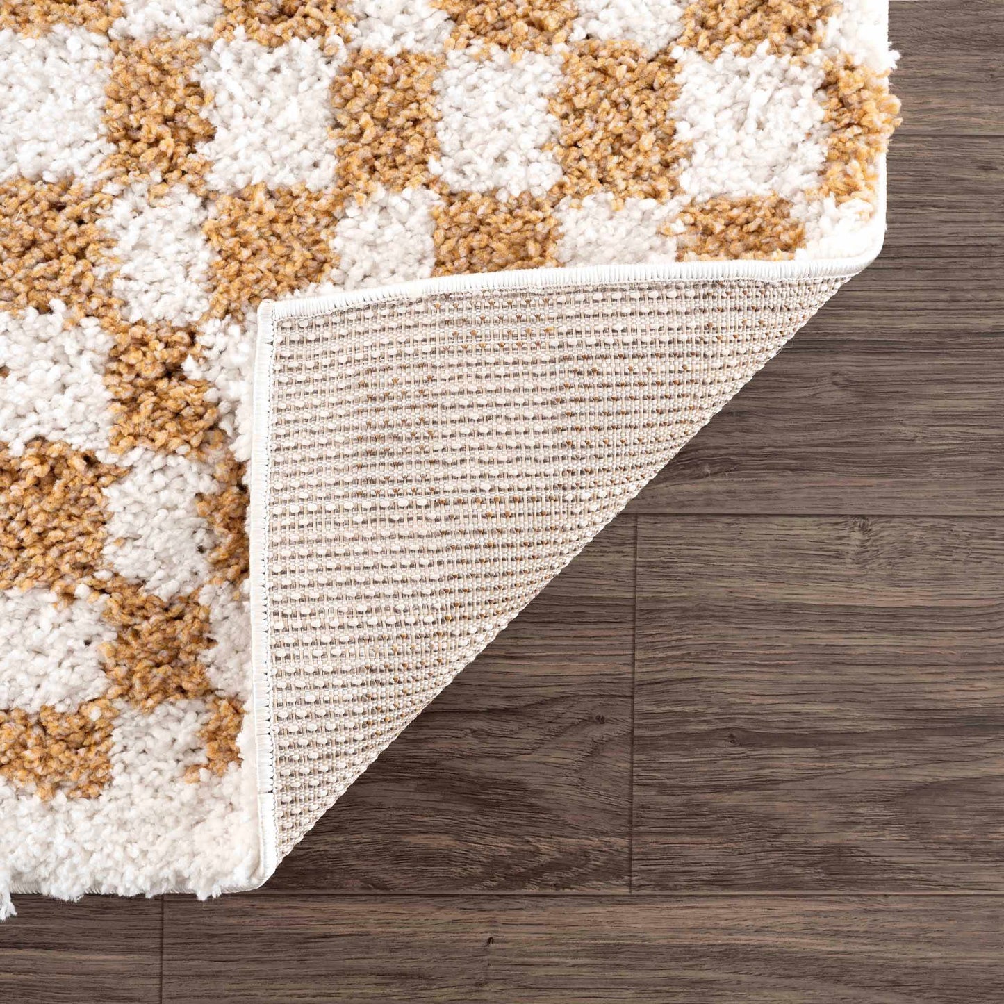 Kieu Mustard & Ivory Checkered Area Rug - Tree of Life