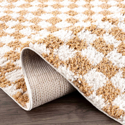 Kieu Mustard & Ivory Checkered Area Rug - Tree of Life