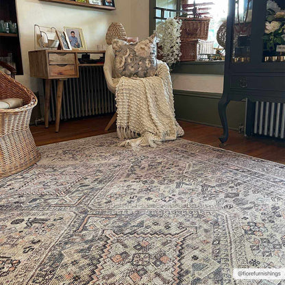 Barny Tan Washable Area Rug - Tree of Life