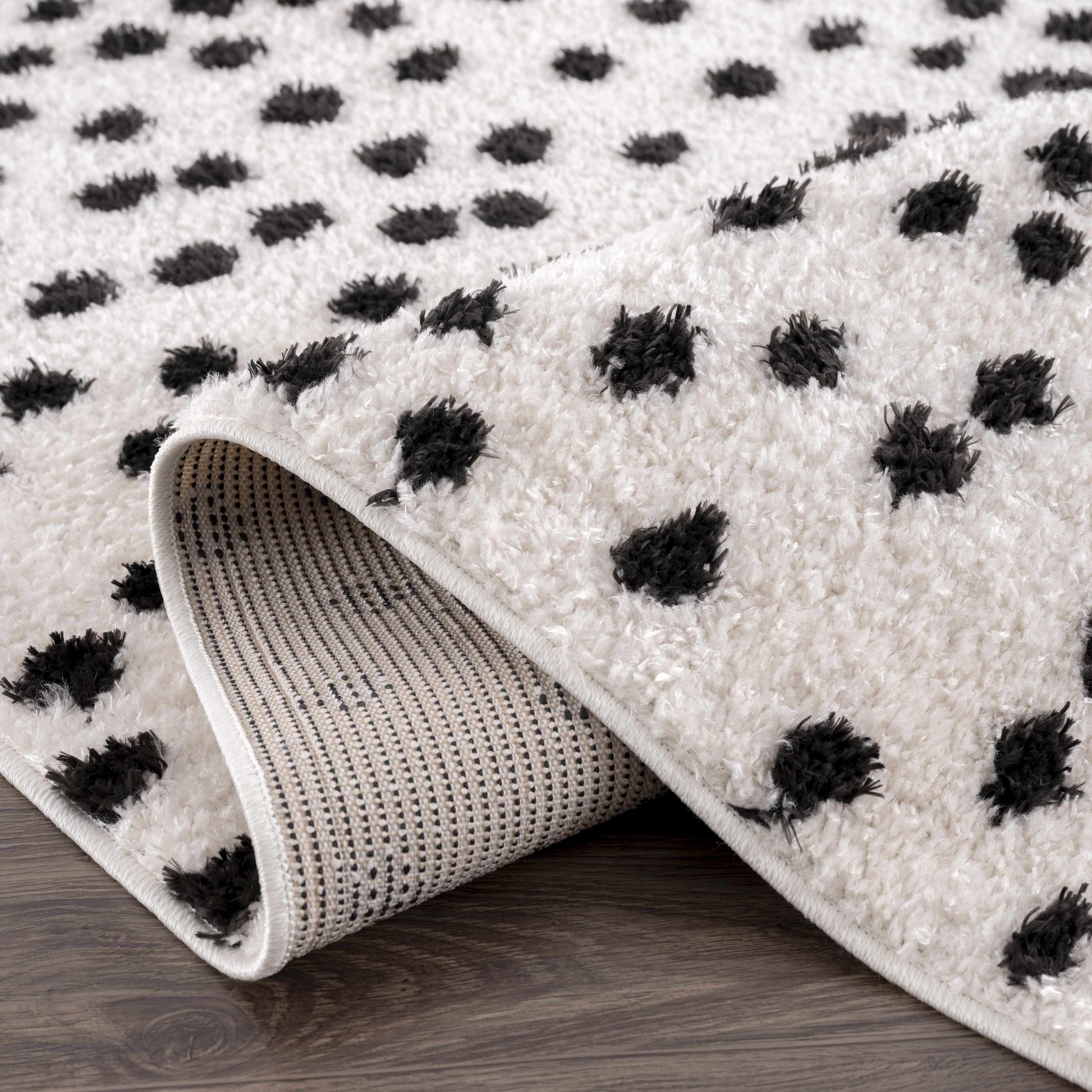 Cansu Black & White Dotted Area Rug - Tree of Life