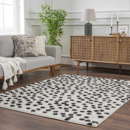 Cansu Black & White Dotted Area Rug - Tree of Life