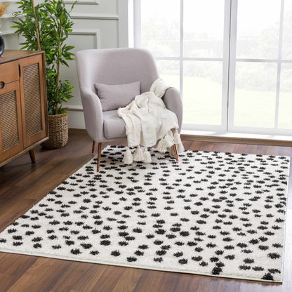 Cansu Black & White Dotted Area Rug - Tree of Life