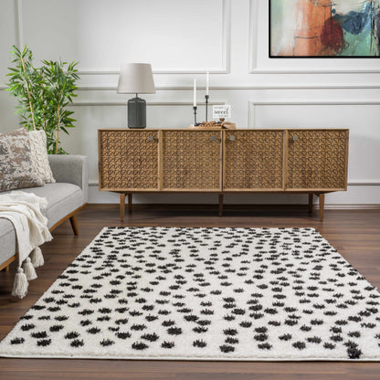 Cansu Black & White Dotted Area Rug - Tree of Life
