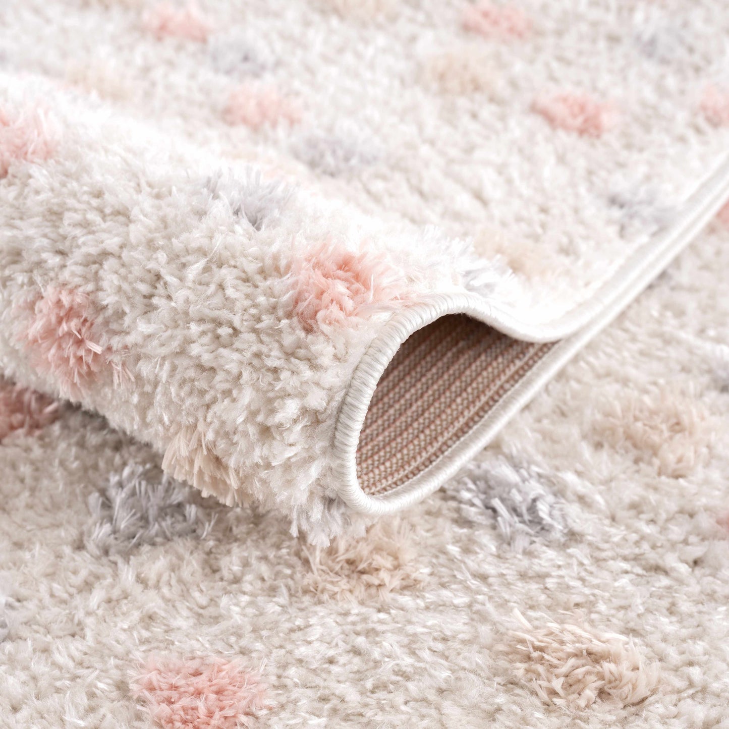 Cansu Pink & Cream Dotted Area Rug - Tree of Life