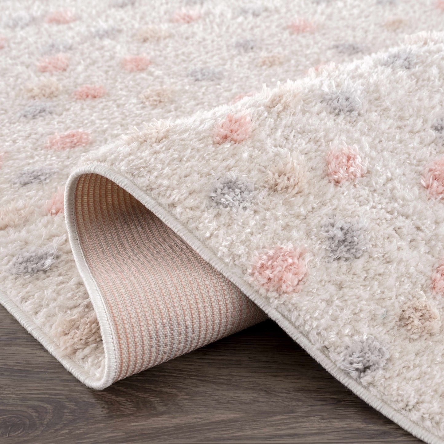 Cansu Pink & Cream Dotted Area Rug - Tree of Life