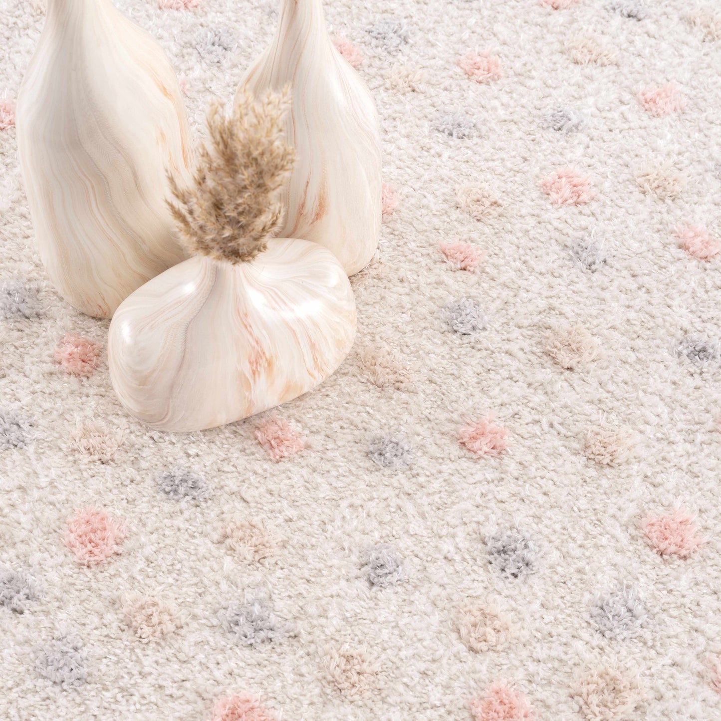 Cansu Pink & Cream Dotted Area Rug - Tree of Life