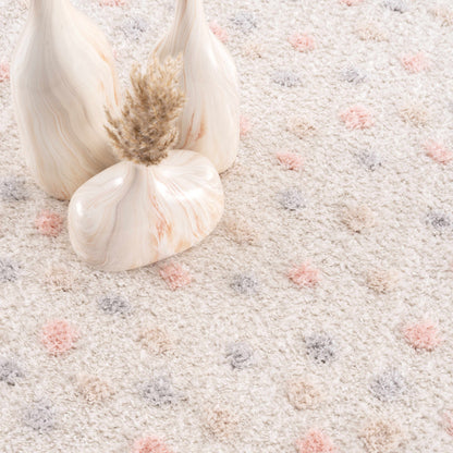 Cansu Pink & Cream Dotted Area Rug - Tree of Life