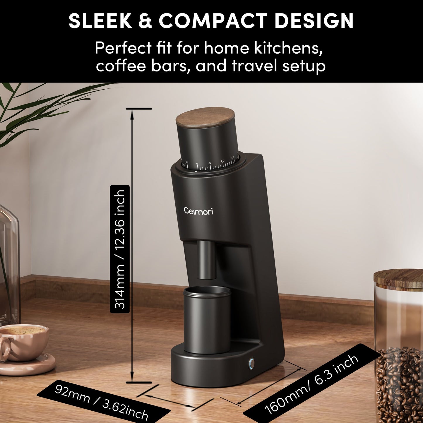 Geimori GU38 Single Dose Coffee Grinder, Electric Burr Coffee Grinder with 38mm Conical Burrs, Stepless Adjustment, Zero Retention - Tree of Life