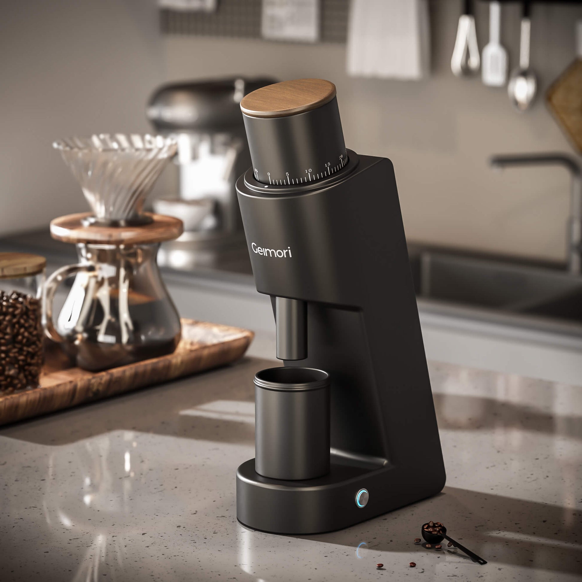 Geimori GU38 Single Dose Coffee Grinder, Electric Burr Coffee Grinder with 38mm Conical Burrs, Stepless Adjustment, Zero Retention - Tree of Life