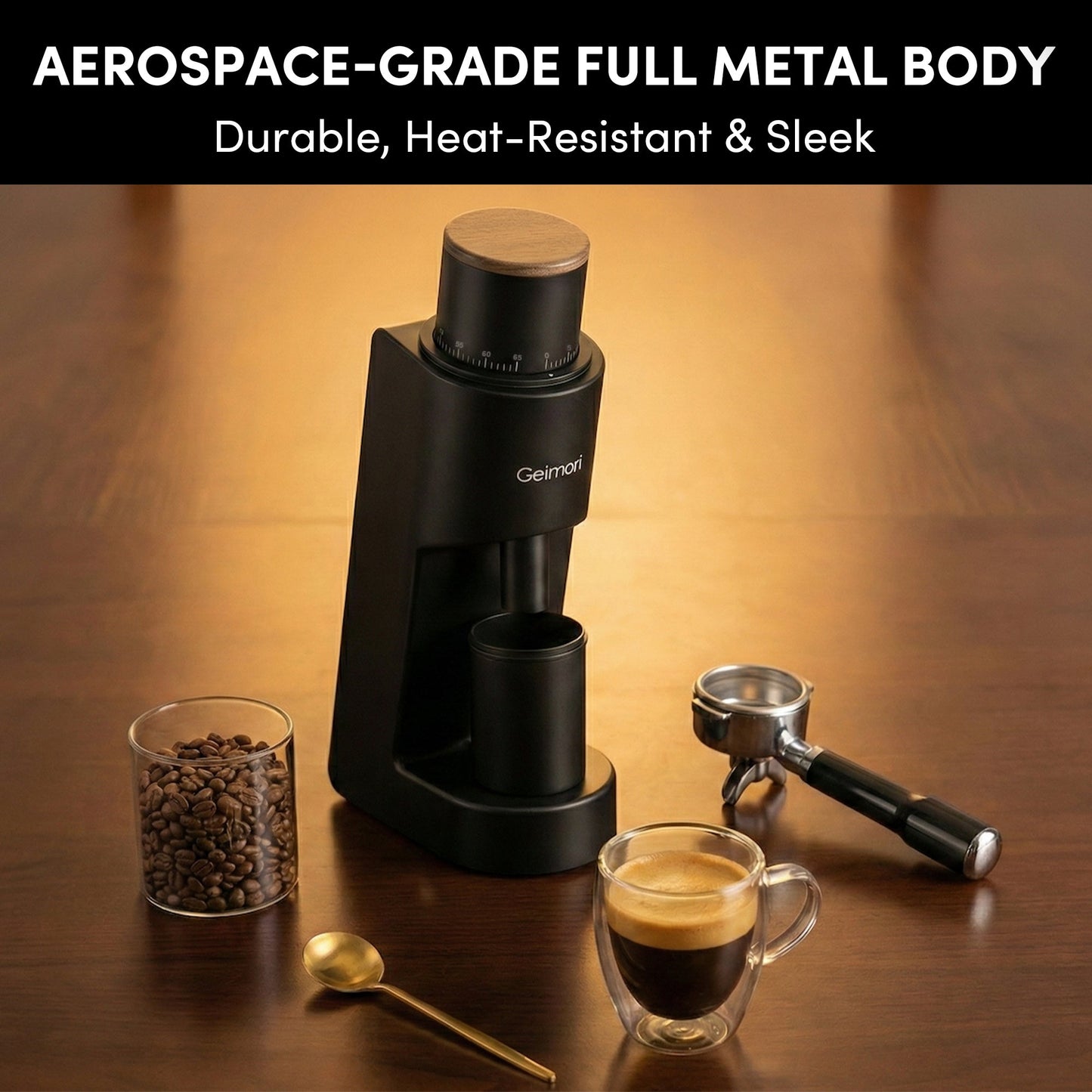 Geimori GU38 Single Dose Coffee Grinder, Electric Burr Coffee Grinder with 38mm Conical Burrs, Stepless Adjustment, Zero Retention - Tree of Life