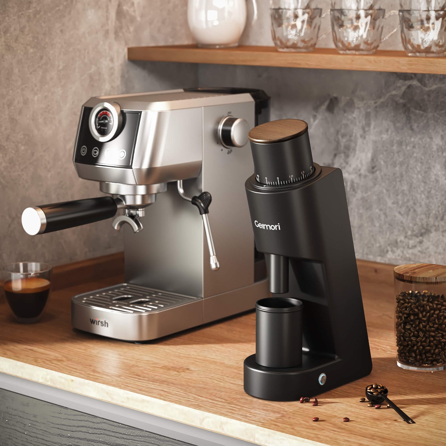 Geimori GU38 Single Dose Coffee Grinder, Electric Burr Coffee Grinder with 38mm Conical Burrs, Stepless Adjustment, Zero Retention - Tree of Life