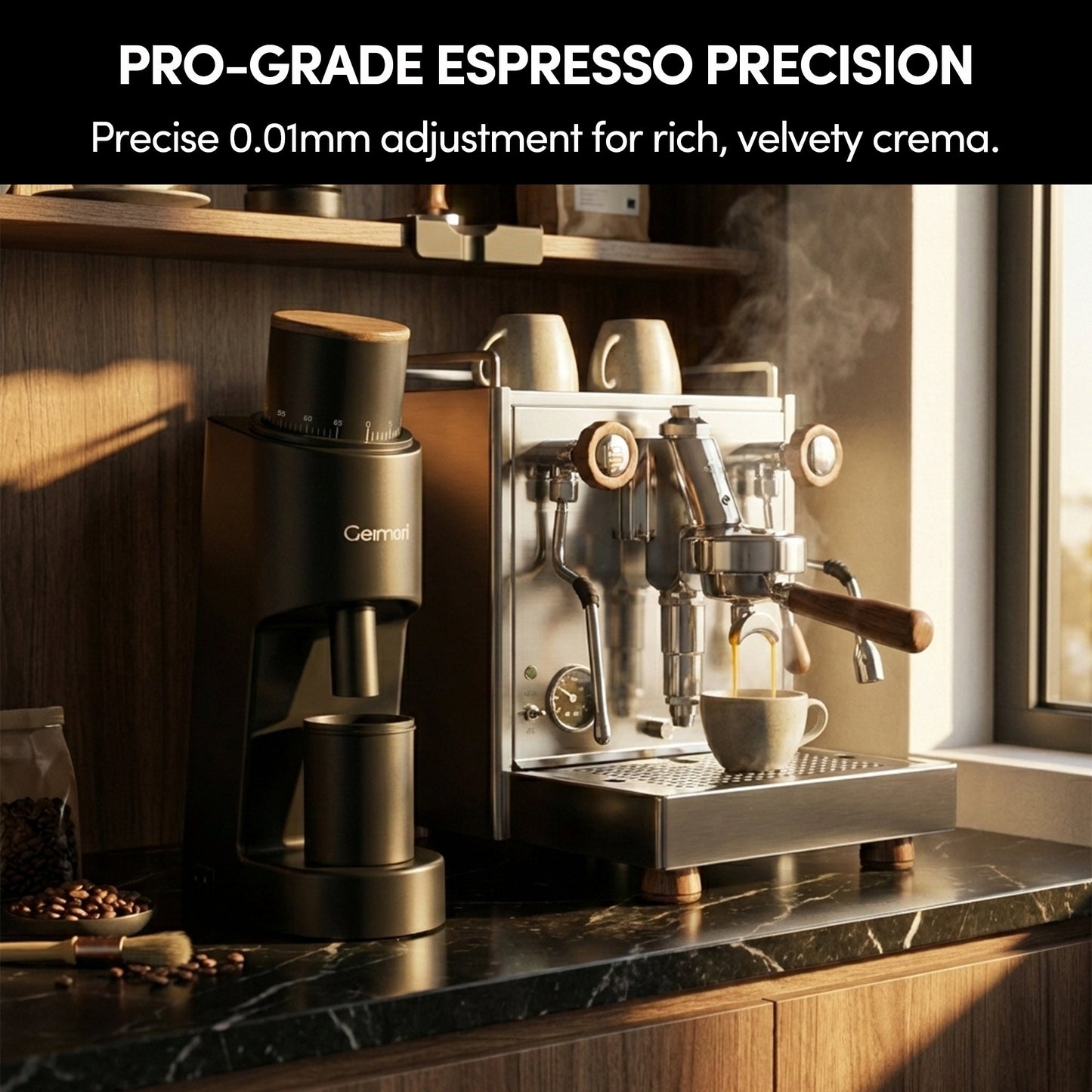 Geimori GU38 Single Dose Coffee Grinder, Electric Burr Coffee Grinder with 38mm Conical Burrs, Stepless Adjustment, Zero Retention - Tree of Life