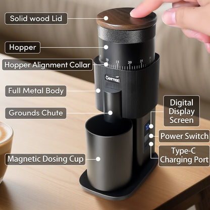 Geimori T38-The True Pro Grade Portable Coffee Grinder with 38mm Conical Burrs, 3600mAh Batteries, Stepless Grind Settings - Tree of Life