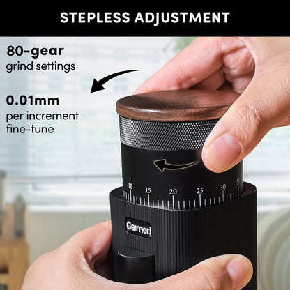 Geimori T38-The True Pro Grade Portable Coffee Grinder with 38mm Conical Burrs, 3600mAh Batteries, Stepless Grind Settings - Tree of Life