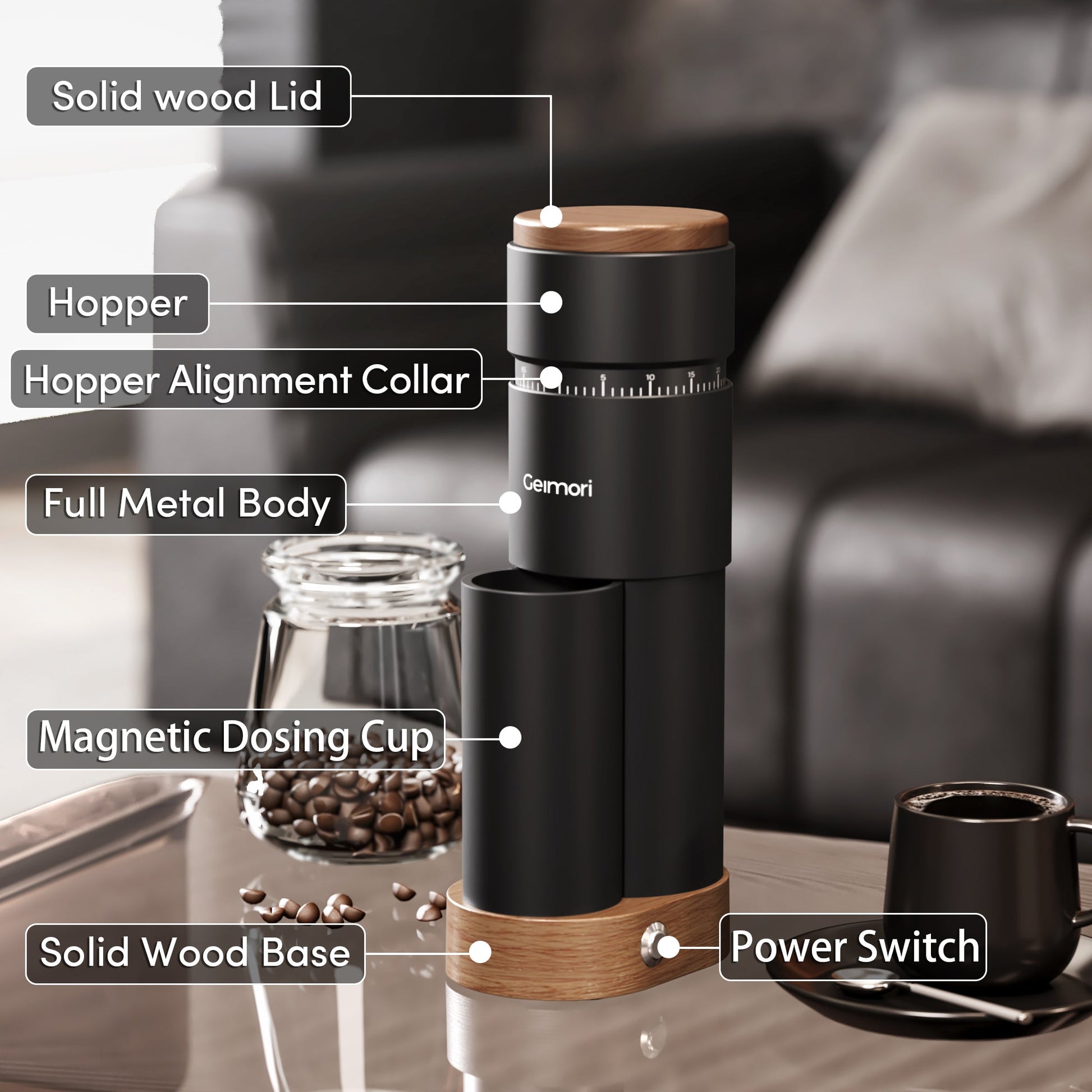 Geimori T38 Plus-The True Pro Grade Portable Coffee Grinder with 38mm Conical Burr, Anti-Static Tech, Stepless Grind Settings, Zero Retention - Tree of Life