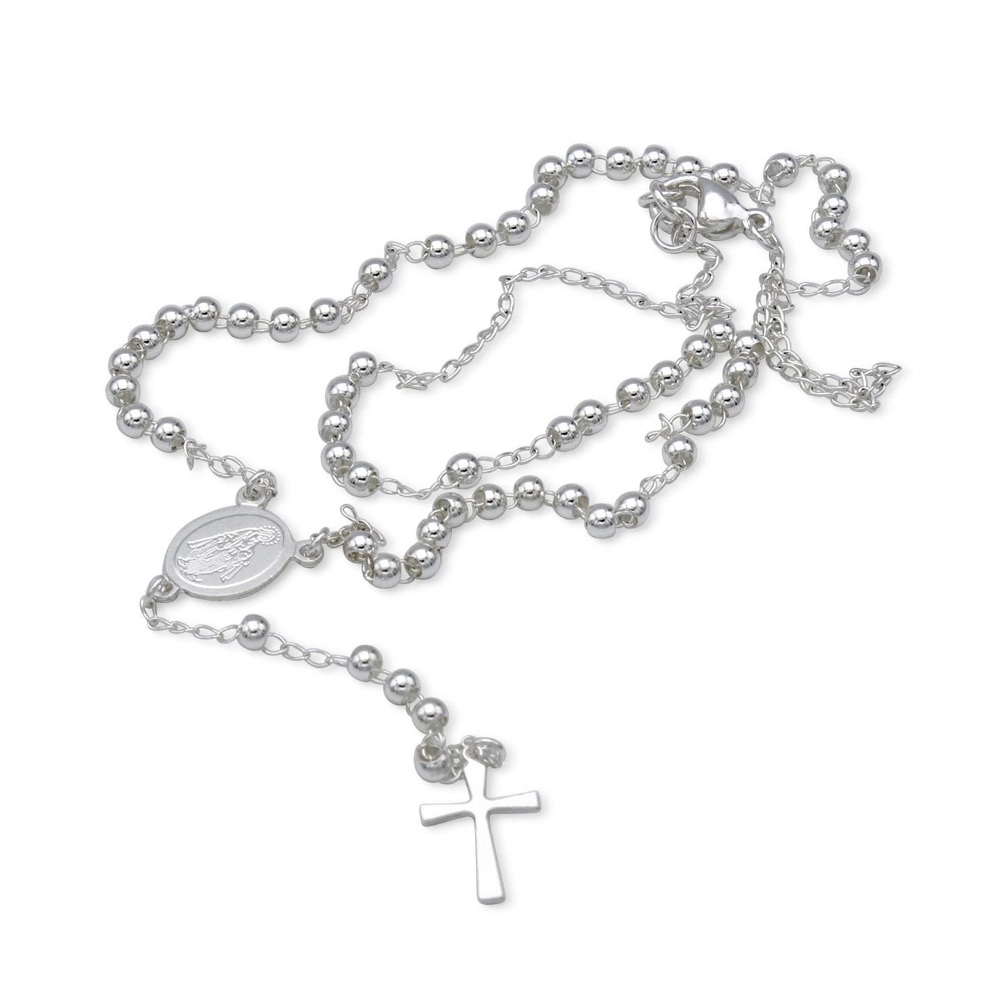 Traditional Silver Rosary Necklace Five Decade Catholic Prayer Beads  3mm - Tree of Life