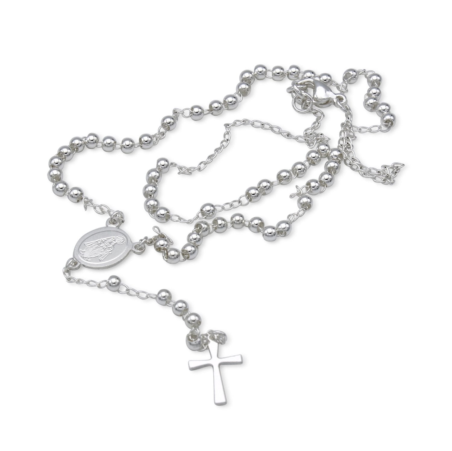 Traditional Silver Rosary Necklace Five Decade Catholic Prayer Beads  3mm - Tree of Life