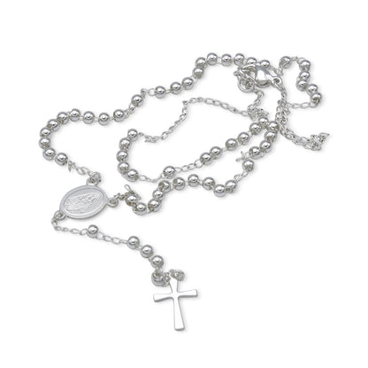 Traditional Silver Rosary Necklace Five Decade Catholic Prayer Beads  3mm - Tree of Life