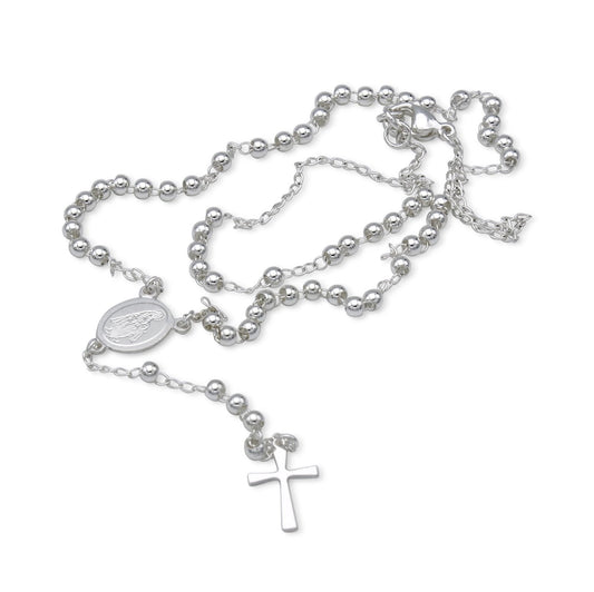 Traditional Silver Rosary Necklace Five Decade Catholic Prayer Beads  3mm - Tree of Life