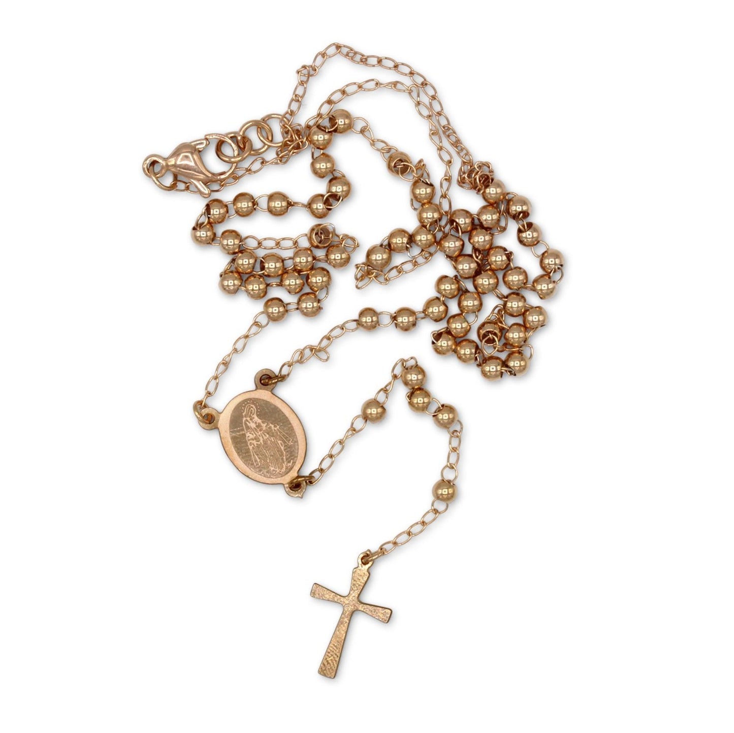 Traditional Rose Gold Rosary Necklace Five Decade Catholic Prayer Beads 3mm - Tree of Life