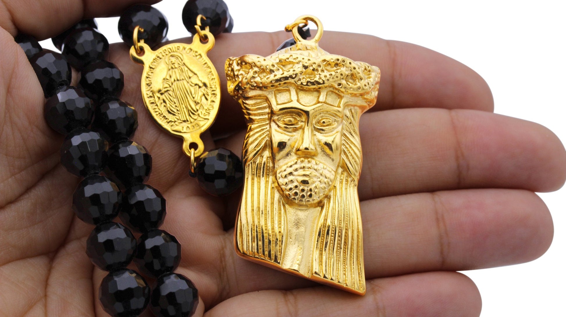 Fancy Rosary Necklace Five Decade Catholic Prayer Acrylic Beads Jesus Pendant - Tree of Life