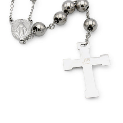 Traditional Silver Rosary Necklace Five Decade Catholic Prayer Beads 10mm - Tree of Life