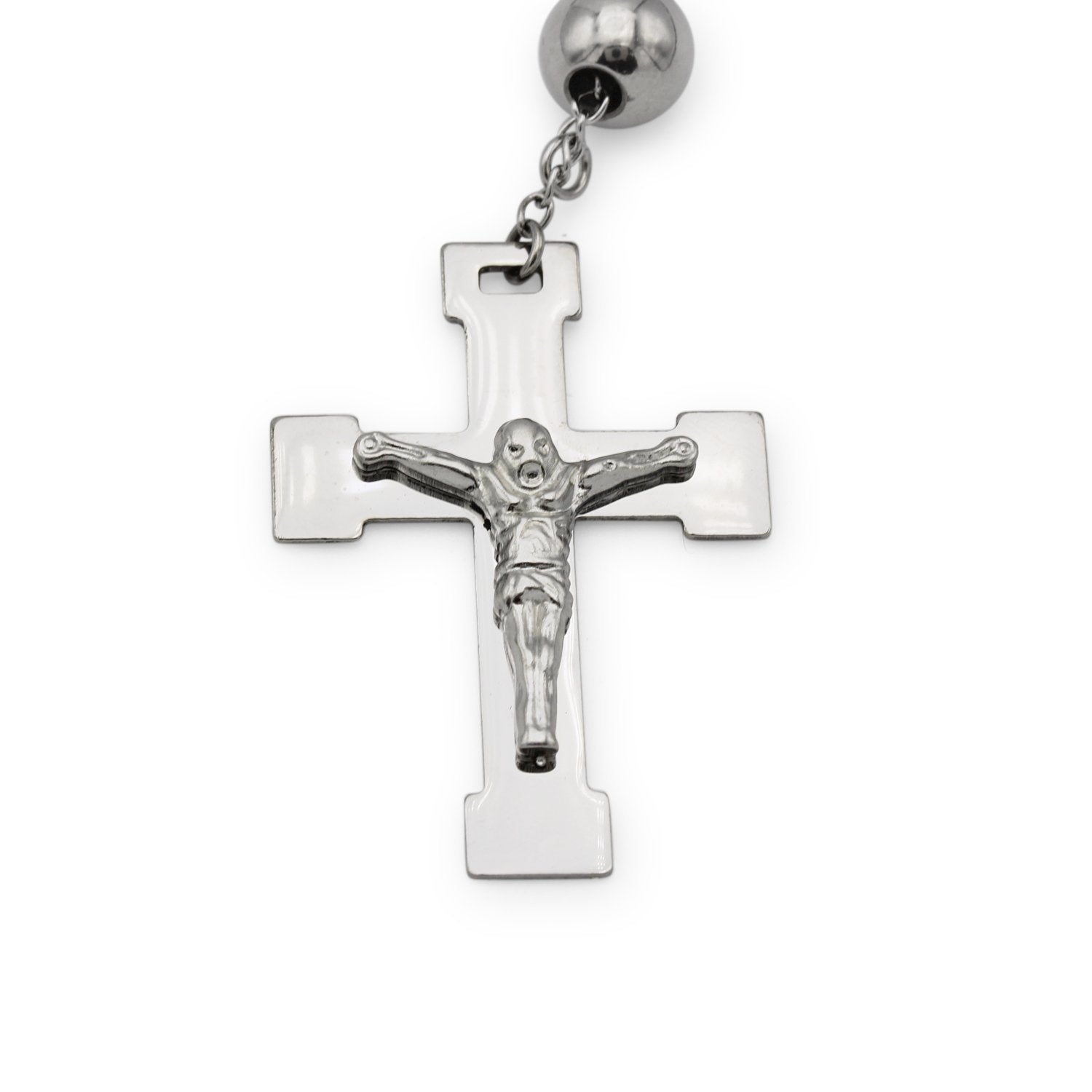 Traditional Silver Rosary Necklace Five Decade Catholic Prayer Beads 10mm - Tree of Life