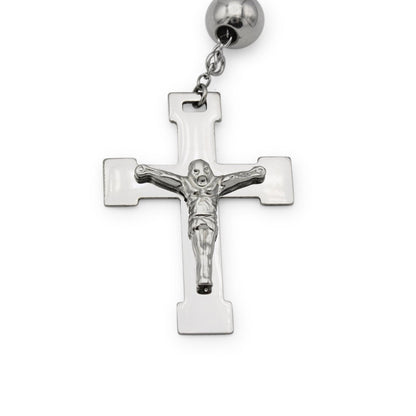 Traditional Silver Rosary Necklace Five Decade Catholic Prayer Beads 10mm - Tree of Life