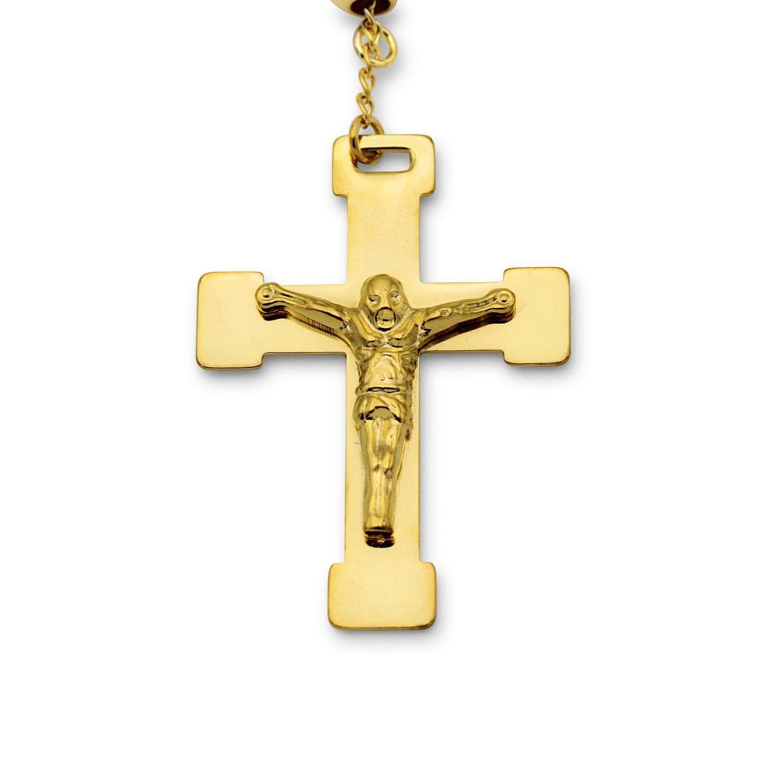 Traditional Gold Rosary Necklace Five Decade Catholic Prayer Beads 8mm - Tree of Life