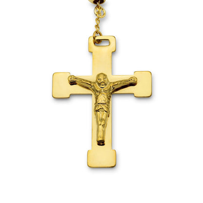 Traditional Gold Rosary Necklace Five Decade Catholic Prayer Beads 8mm - Tree of Life