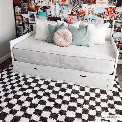 Kieu Black & White Checkered Shag Rug - Tree of Life
