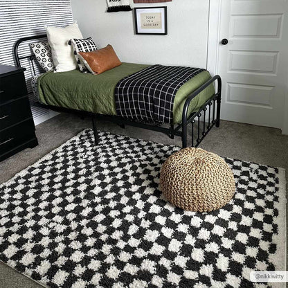 Kieu Black & White Checkered Shag Rug - Tree of Life