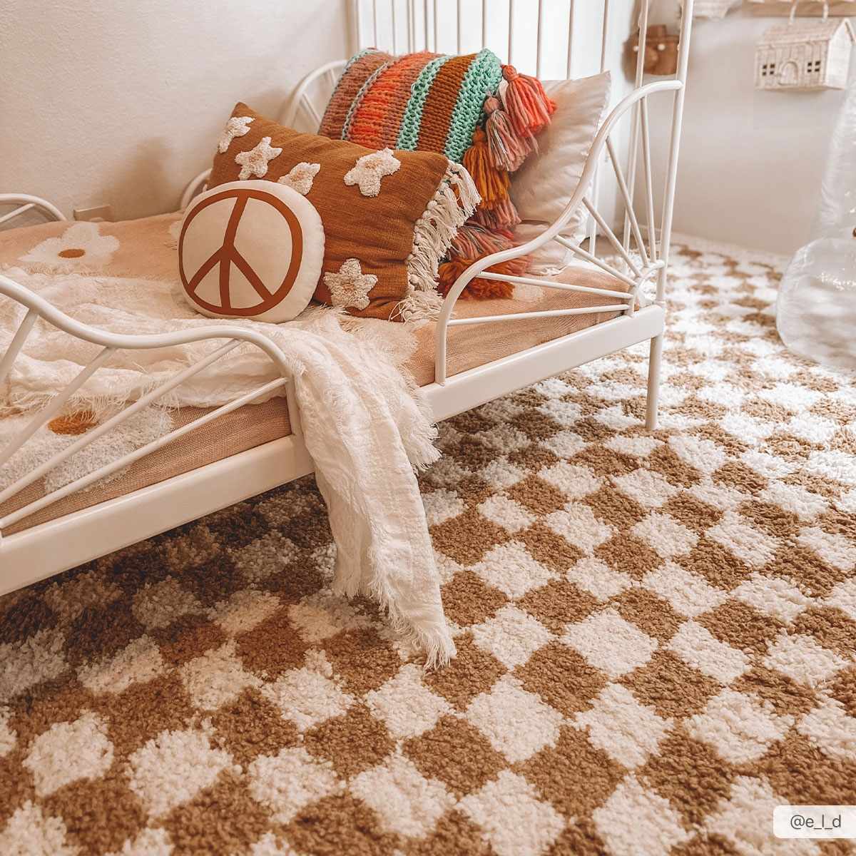 Kieu Mustard & Ivory Checkered Area Rug - Tree of Life