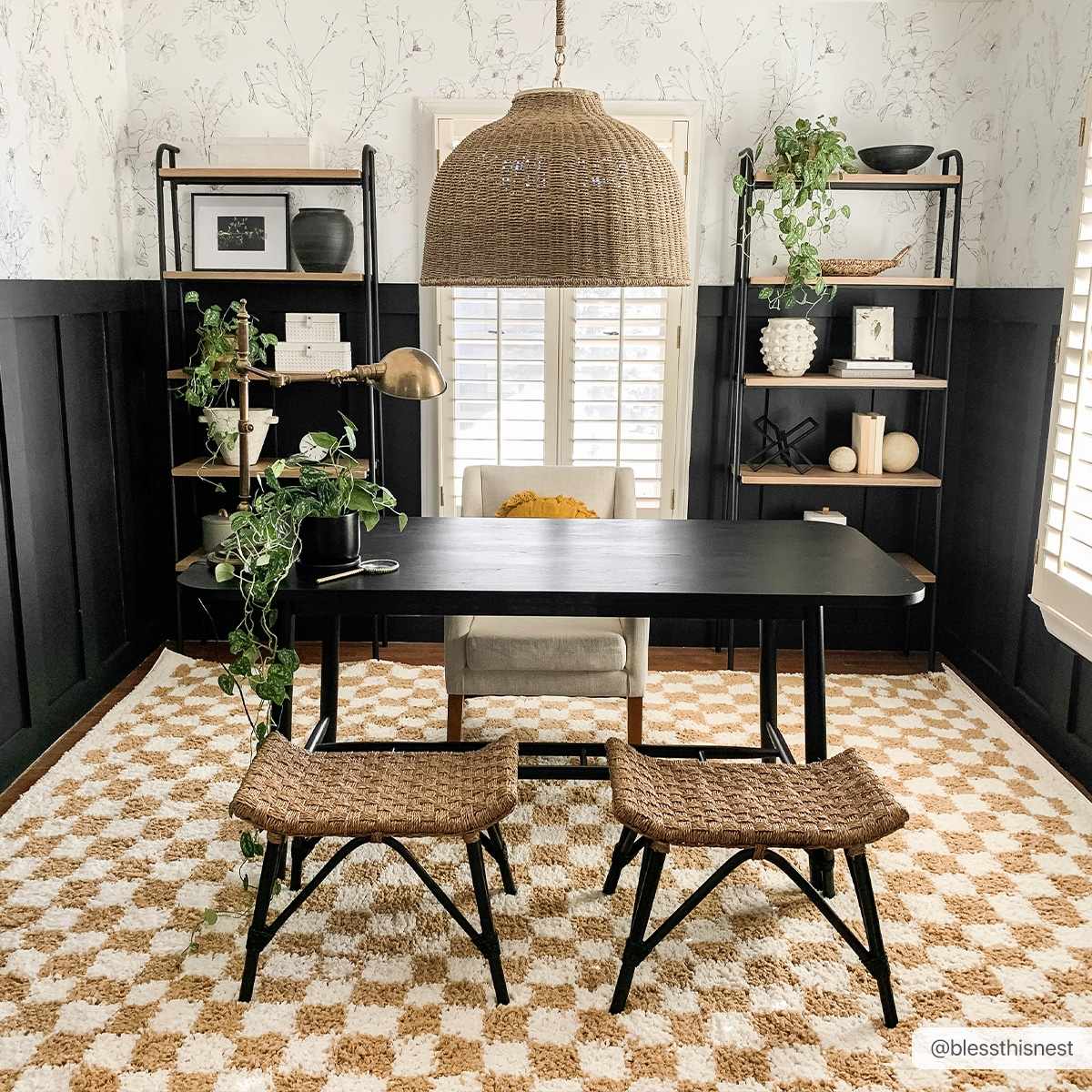 Kieu Mustard & Ivory Checkered Area Rug - Tree of Life