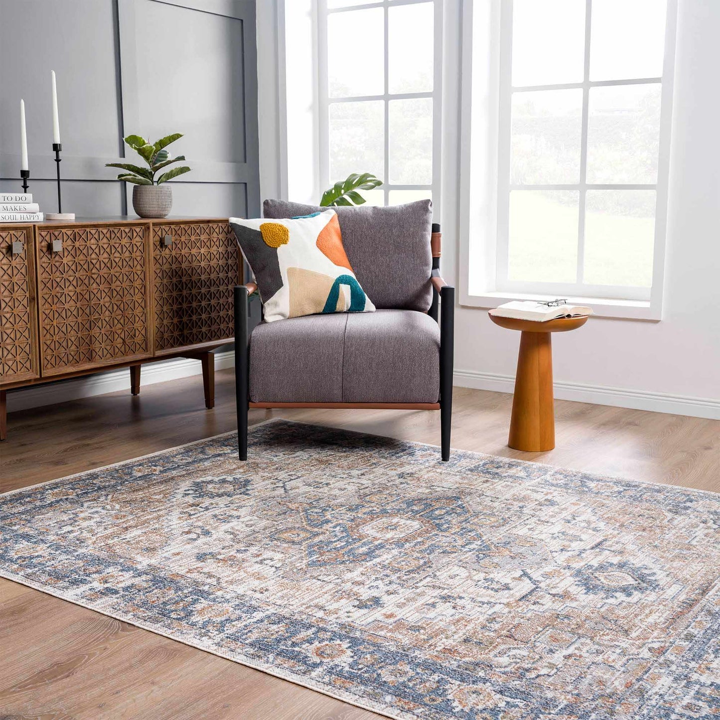 Ezri Cream Washable Area Rug - Tree of Life