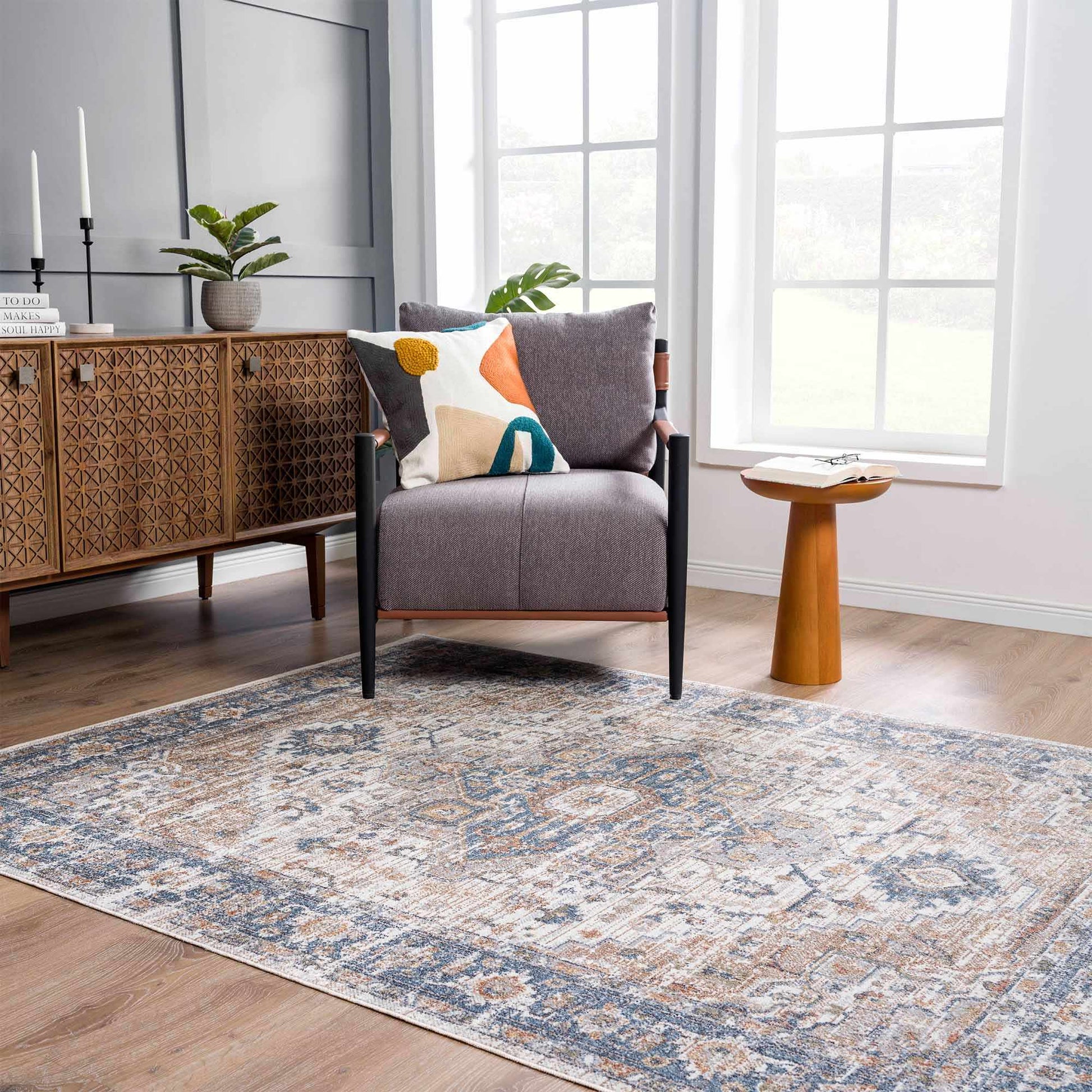 Ezri Cream Washable Area Rug - Tree of Life
