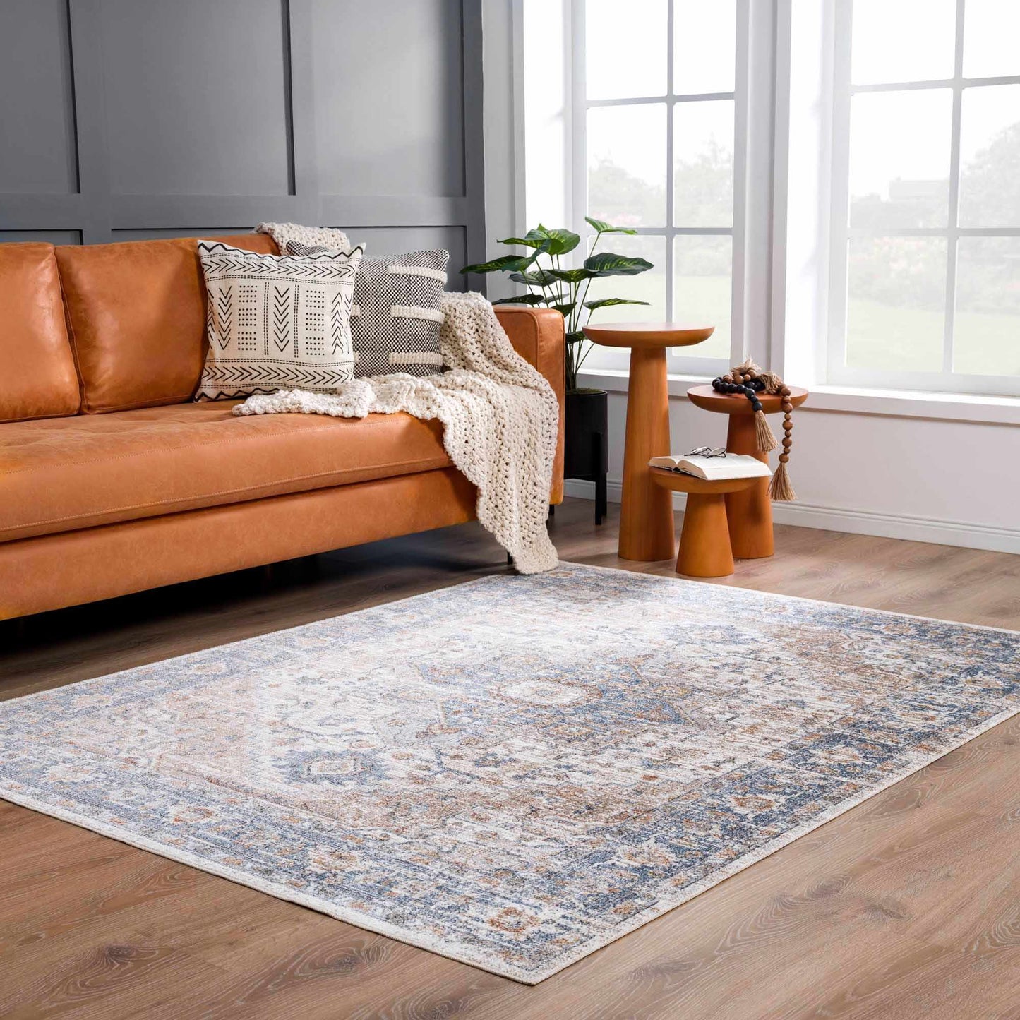 Ezri Cream Washable Area Rug - Tree of Life