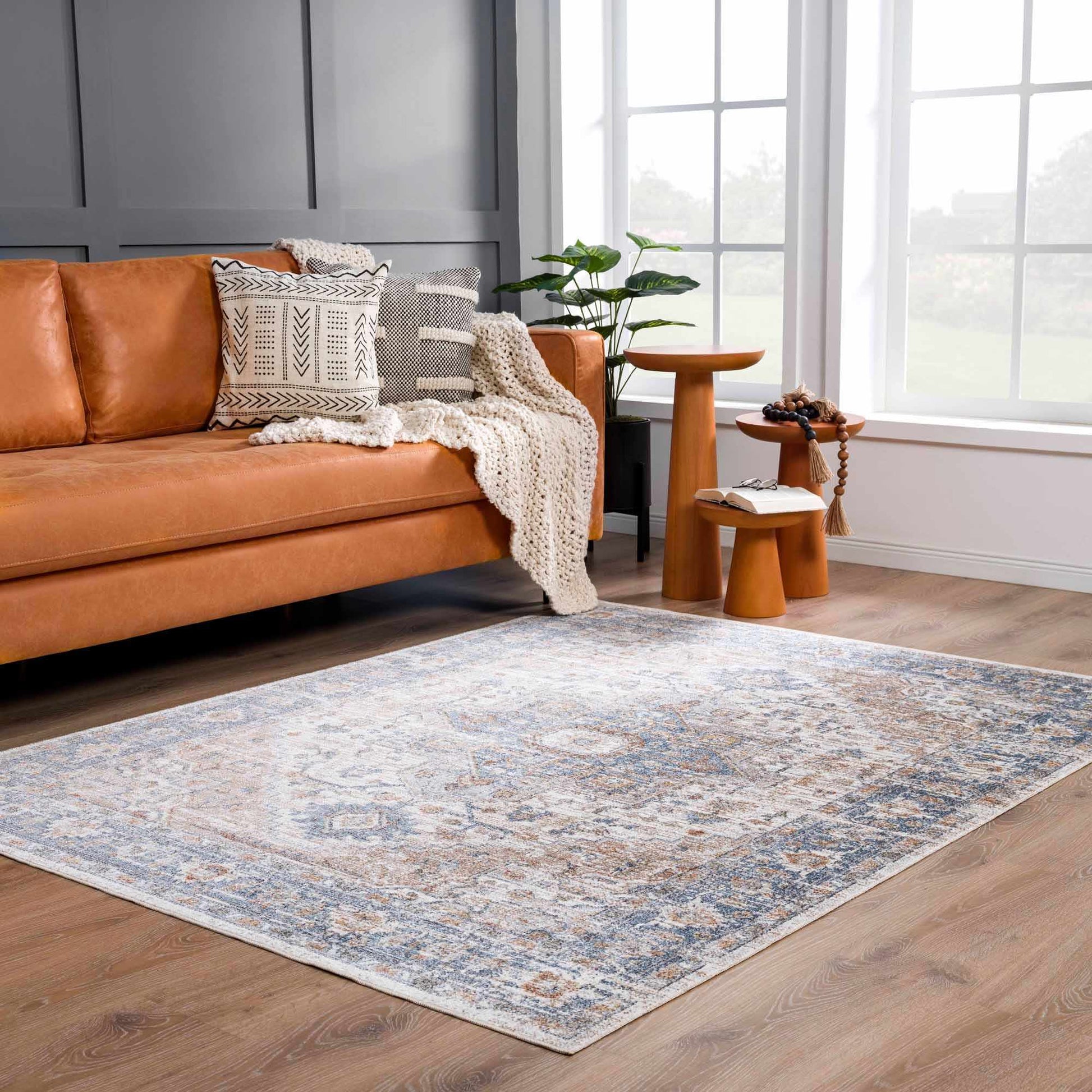 Ezri Cream Washable Area Rug - Tree of Life