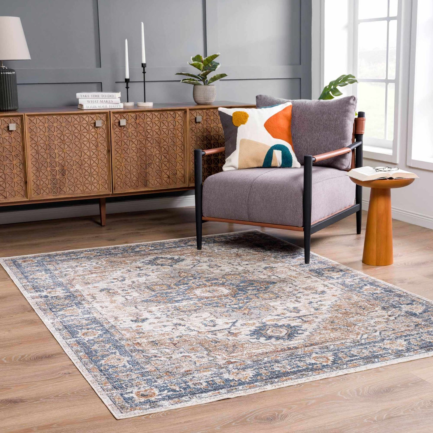 Ezri Cream Washable Area Rug - Tree of Life