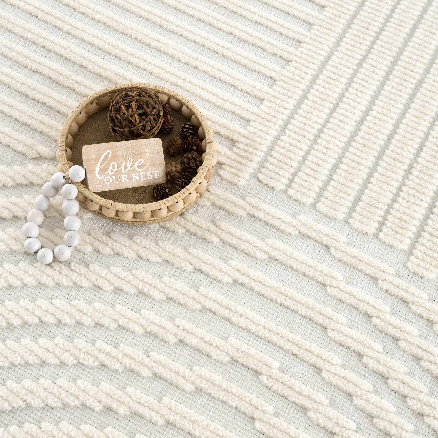Deron White Washable 3D Rug - Tree of Life