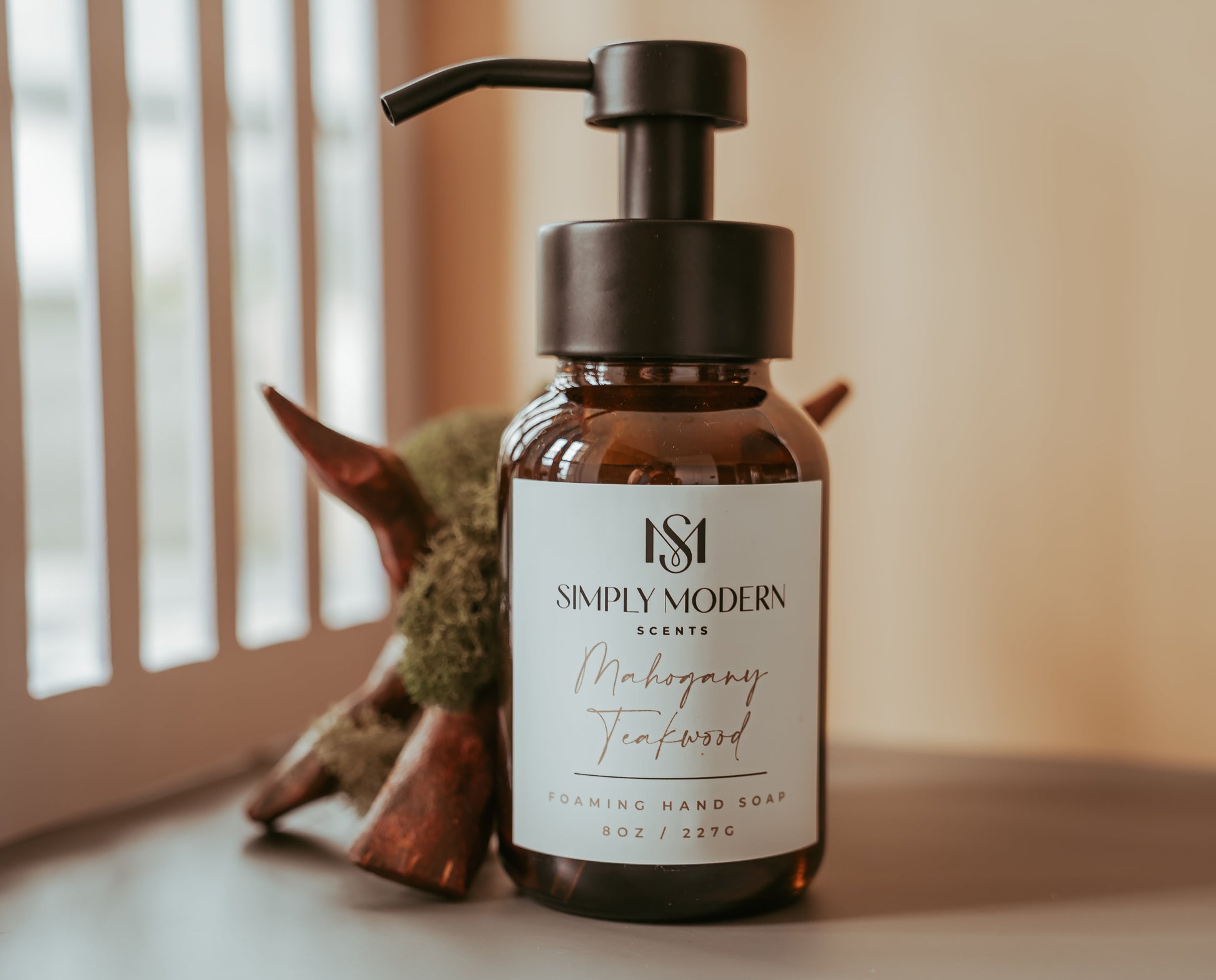 Mahogany Teakwood Foaming Hand Soap | Amber Glass Bottle - Tree of Life