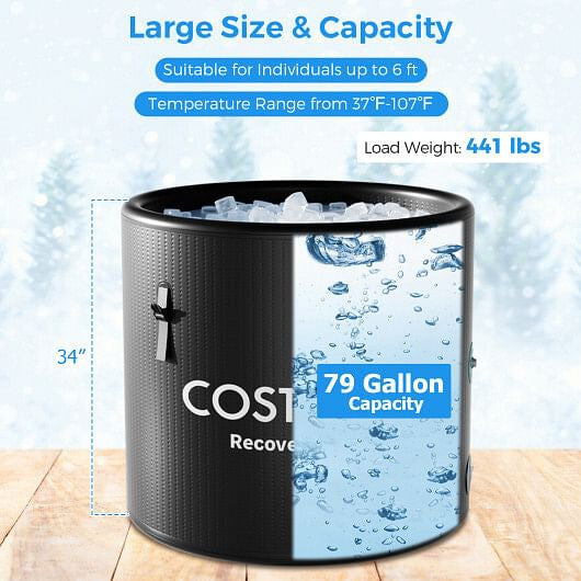 79 Gal Water Chiller Compatible Cold Plunge Tub with Cover-Black - Tree of Life